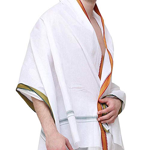 Cotton Angavastram (Towel) 1.2 Meters Length With Resham Thalapaty Twin Color Border Stoles2