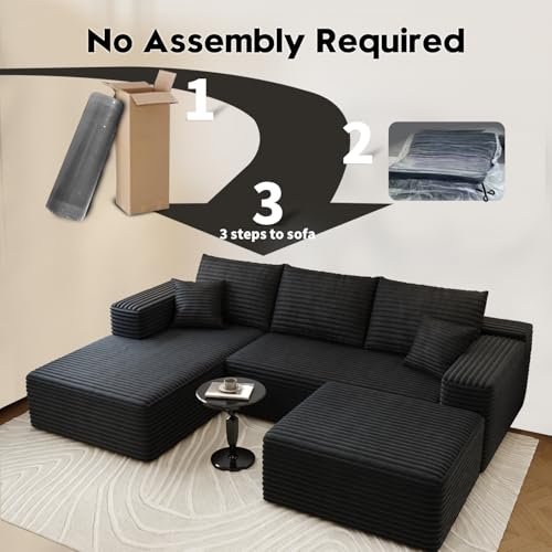 Image of Settab 95 inch Boneless Couch Modular Sectional Sofa with Ottoman，U Shape Lounge Cloud Couch,Flexible Module Combination for Living Room, No Assembly