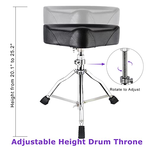 Image of EastRock Universal Drum Throne,Padded Drum Seat Rotatable Height Adjustable drumming Stools with Anti-Slip Feet for Adults and Kids Black (Black-H)
