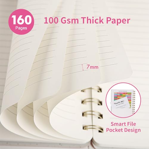Image of Spiral Notebook-5.75 inch x 8.125 inch College Ruled Journal with Inner Pockets and 160 Pages,PU Leather Cover Business Journal, Twin-Wire Binding Notebook Perfect for Office & Home School Supplies Rose Red