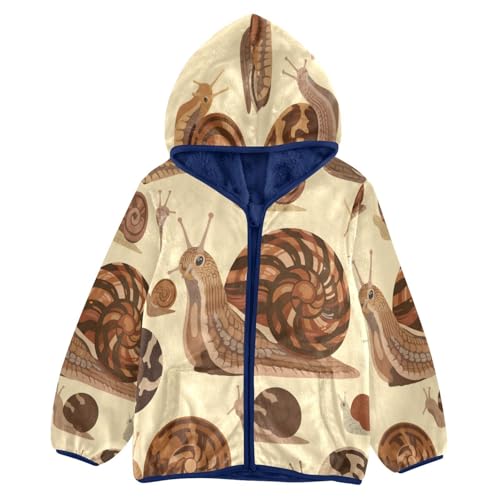 Snail Pattern Print with Spirals Toddler Fleece Jacket Girl Boys Hooded Fleece Jacket Coat Warm Outwear Zip-up 3-10T