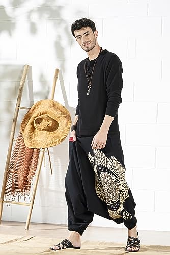 Image of The Veshti Company Printed Harem Pants for Men's Cotton Hippie Style Baggy Boho Yoga Pajama Pant with Pocket