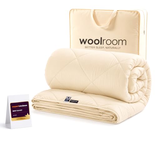 Image of WOOLROOM Deluxe Washable Wool 3-in-1 Customisable Duvet Double 2-15 Tog - Natural Certified Anti Allergy Moisture Wicking - Organic Cotton Cover (200tc) - 30 Night Sleep Trial, W200 x L200