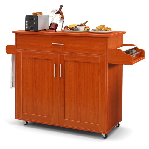 ★Ampio Piano D'appoggio★ Il piano lavoro superiore, ampio e robusto del nostro isola cucina, è ideale per microonde e friggitrici ad aria. Completano l’offerta un portasciugamani in acciaio a sinistra per lo strofinaccio e un vassoio laterale a destra per spezie e condimenti.