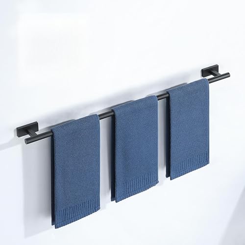Mooche Porte Serviette Mural, Longueur 80 CM, Barres Porte-Serviettes Support Mural, en Acier Inoxydable, Porte Serviette de Bain Antirouille et Durable, Noir