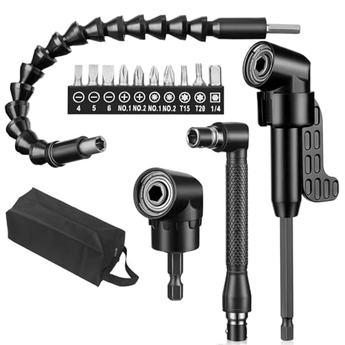 15 Pcs Flexible Drill Bit Extension Set 1/4 Inch Hex Shank Bendable Drill Bit Extension 105 Right Angle Drill 90 Right Angle Screwdriver Bits 10 Short Screwdriver Bits Electric Hand Tool