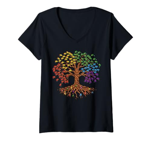 Mujer Tree of Life arcoiris acuarela lgbt bandera orgullo gay mes Camiseta Cuello V