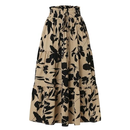 Floral Maxi Skirts for Women Summer Comfy High Waist Tie Paisley Print Maxi Skirt A-Line Long Skirts with Pockets