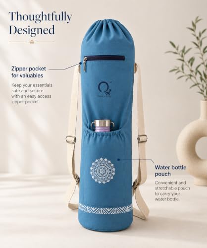 Image of O2 Yoga Mat Bag | Cotton Yoga Mat Carry Bag with Adjustable Double Straps | Yoga Mat Cover Bag for Women & Men | Fits 2mm-10mm Mats (Ocean Blue Mandala Block Print)