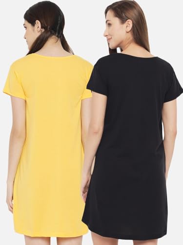 Image of Fflirtygo Women's Cotton Nighty | Printed Knee Length Nighty | Short Sleeve Nighty | Short Nightdress | Long T-Shirt | Regular Fit Night Gown | Nightwear | Sleepwear & Casual Wear Nighty