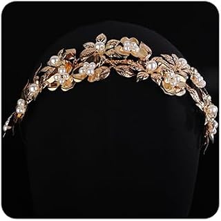 Teyglen Leaf Bride Wedding Headband Vintage Leave Pearl Wedding Hair Band Crown Greek Goddess Headpiece Bridal Flower Head Pieces for Wedding Prom Birthday Party (Gold)