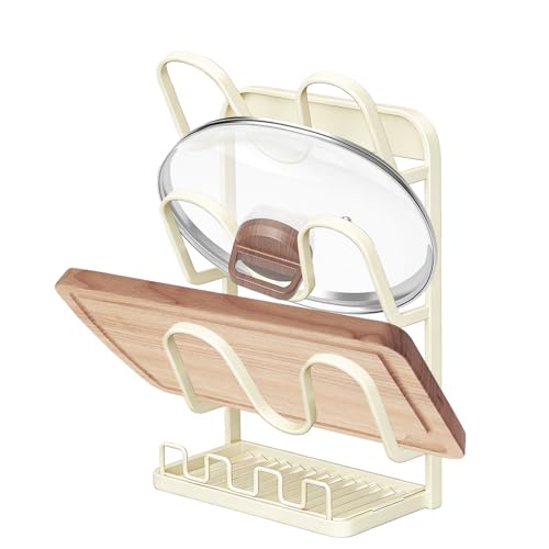 Soporte para de estufa con bandeja de , ahorro de espacio, antideslizante, organizador para de sartén y cacerola | Para tabla de cortar, cuchara cucharón armario encimera