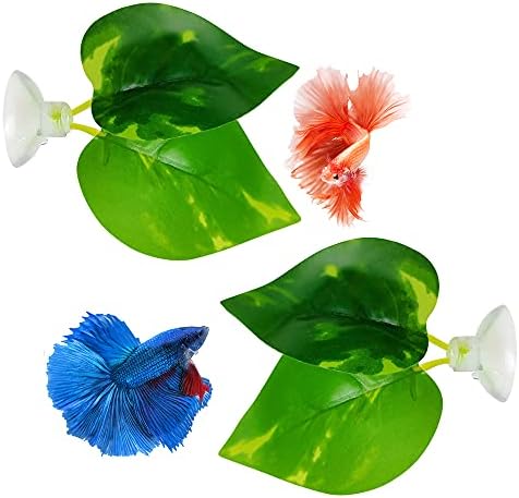 Noodoky Betta Leaf Hammock Silicone Peace Plant Accessories, Beta Fish Leaf Rest Pad Bed, Beta Tank Decorations (2-Pack)