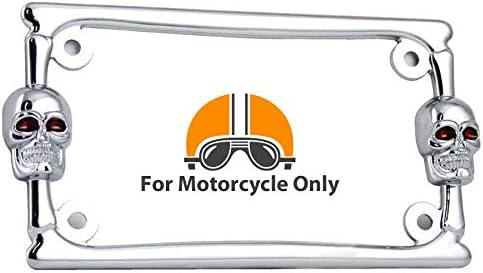 TCS 3D Skull Bones Chrome Metal Motorcycle Bike License Plate Frame