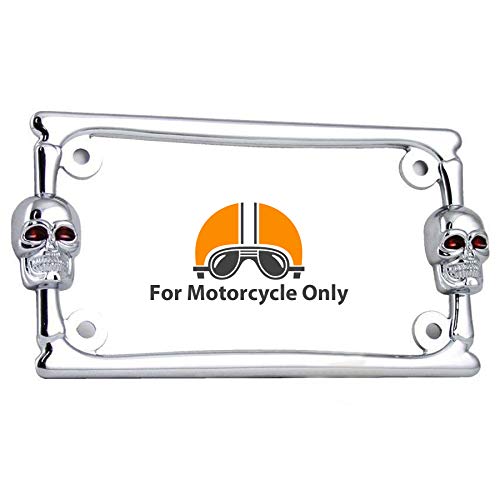 Tcs 3D Skull Bones Chrome Metal Motorcycle Bike License Plate Frame #TOP24