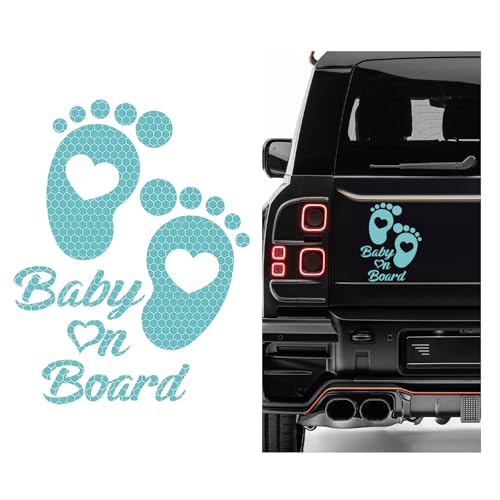 Image of Baby on Board Car Sticker, High Intensity Reflective Baby on Board Footprint Safety Warning Decal, Waterproof Kids on Board Baby in Car Feet Decal Sticker for Bumper (Light Blue)