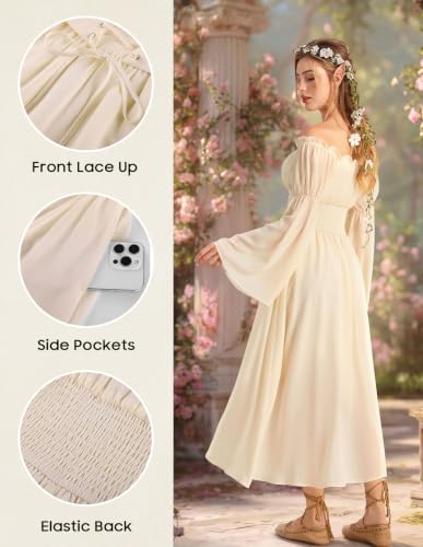 Scarlet Darkness Renaissance Costume Women Off Shoulder Corset Dress Long Sleeve Fairy Maxi Dresses Oyster White M — view 4
