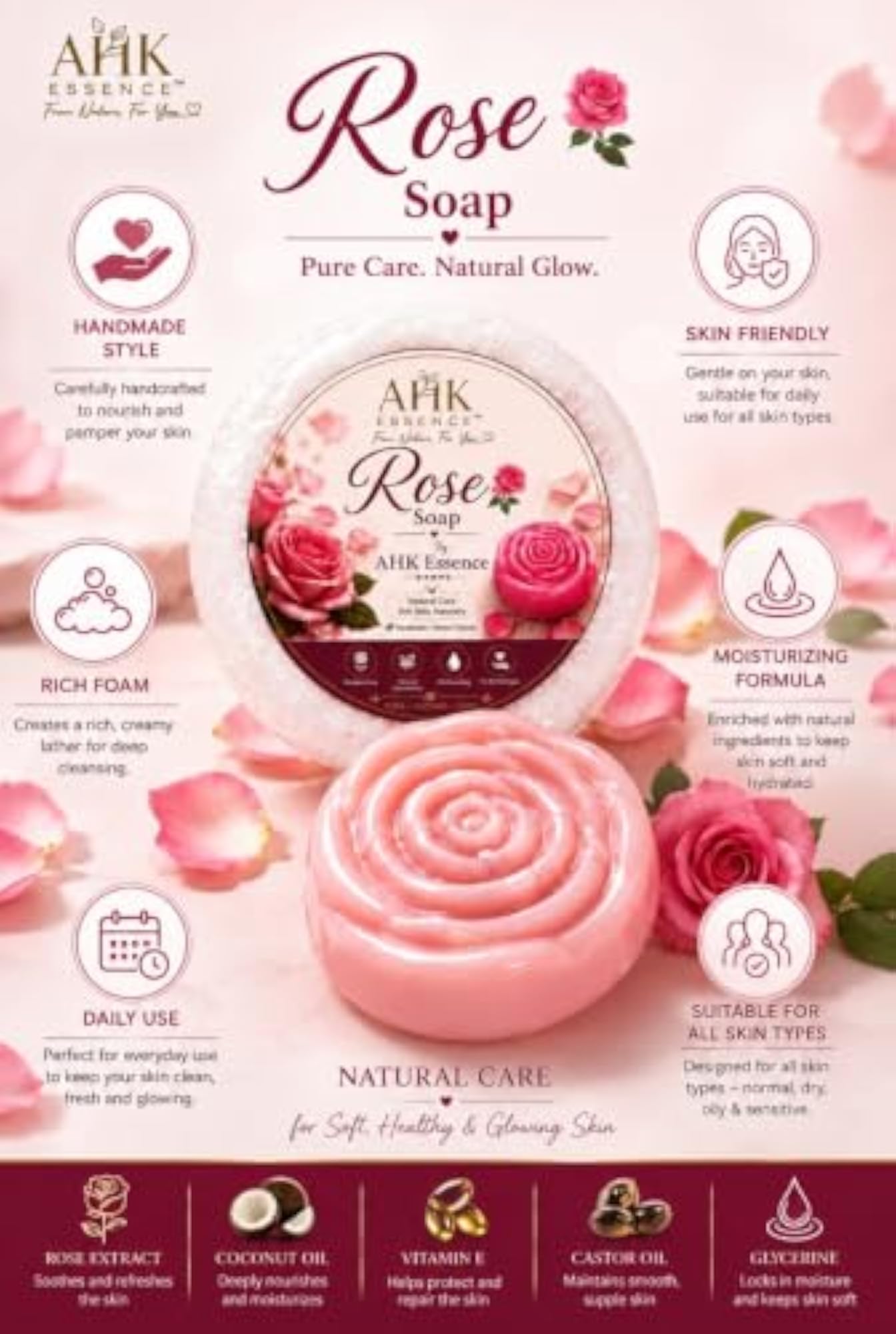 Rose Soap with Coconut Oil & Vitamin E, Pack of 2