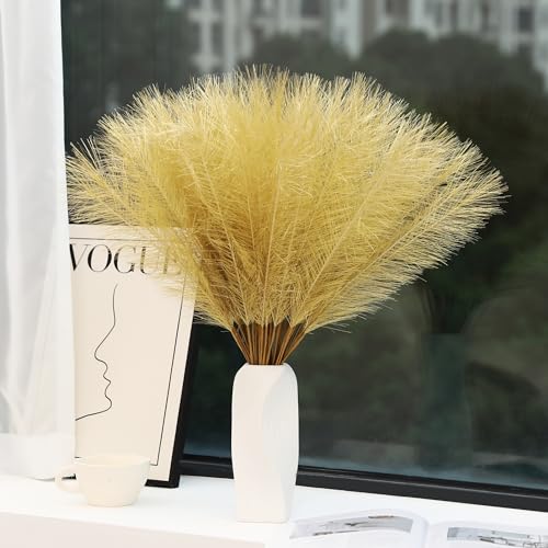 Wertuirk 60pcs Gold Faux Pampas Grass - 24 Inch Long