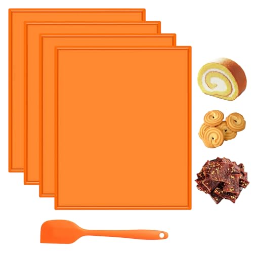 4 Pièces Tapis à Gâteau Roulé Suisse, 30 x 25 cm Silicone Plaque Génoises, Plateaux de Déshydrateur en Silicone avec Grattoir, Tapis à Gâteau Roulé Suisse avec Spatule, pour Gâteaux, Biscuits