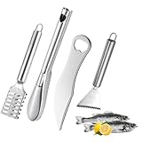 4 PCS Fish Scaler, Stainless Steel Fish Scale Remover, Fish Descaler Tool with Serrated Blade Design, Ideal for Home, Kitchen, Seafood Markets, and Professional Use