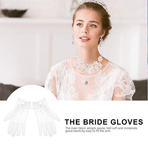 KESYOO Luvas de Niva Elegante Pérla Curta Renda Luvas de DedCheiLuvas de Niva Mulheres Meninas Aóris