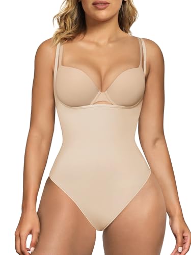 Image of SHAPERX Open Bust Shapewear Tummy Control Bodysuits for Women Seamless Compression High Waisted Body Shaper