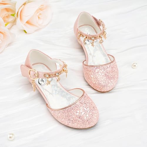 Image of Stelle Girls Glitter Charm Dress Shoes Sequins Princess Heels for Party | Sparkle finish, Decorative charms, Cushioned comfort, Flexible outsole, Dress-up, Special occasions, Comfortable fit