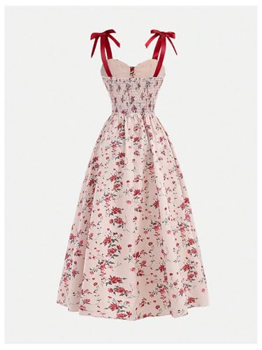 Verdusa Girl's Floral Bow Tie Shoulder Smocked Dress Ruffle Backless A Line Long Dresses2