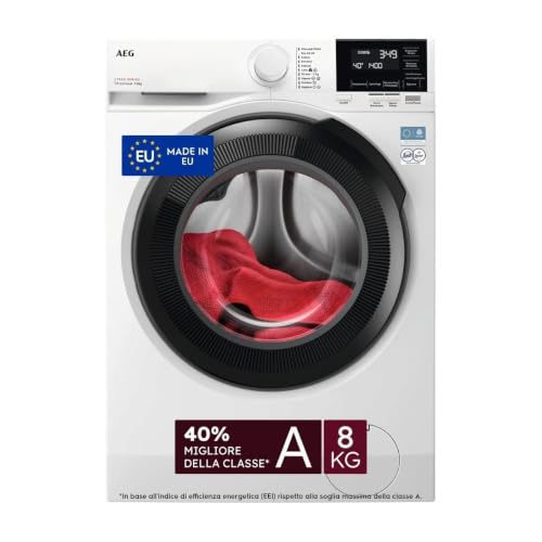 AEG Lavatrice LR7FG84B4 Serie 7000 ProSteam – Carica Frontale, 8 kg, 1400 giri, Classe A, PreciseWash, MixLoad 69 min, Programma Hygiene, Display LCD Touch, Bianco