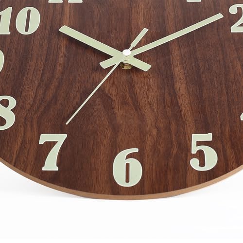 Image of HZDHCLH Luminous Wall Clock 12 Inch Silent Non Ticking Clock for Living Room Bedroom Kitchen Office(Wood Color)