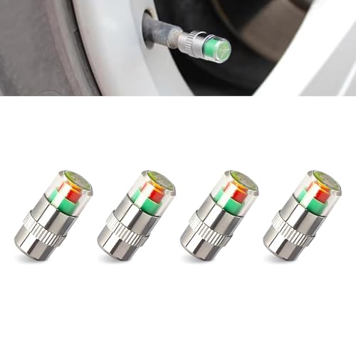 Cuymoap 4 PCS Tire Pressure Monitor Caps, 3-color Visual Indicator, 2.4 Bar 36 PSI Valve Stem Cover, for Most Cars (Silver)