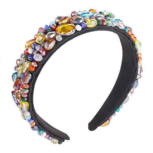 ELEARD Rhinestone Headbands for Women Rainbow Glass Crystal Hairband Baroque Bejewelled Headband (rainbow)