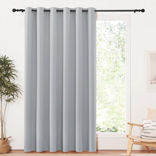 PONY DANCE Verdunkelungsvorhang Wohnzimmer - Thermo Vorhänge gegen Kälte Schlafzimmer Gardinen Thermovorhang mit Ösen 1 Stück Extra Breite Gardinen, H 213 x B 200 cm, Silbergrau