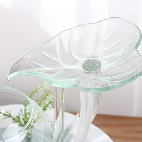 Crapelles Transparent Glass Leaves Waterfall Fish Tank With Colorful Shine,Ceramic Bolw,Tabletop Indoor Fountain Small Aquarium House Office Decor thumb #1