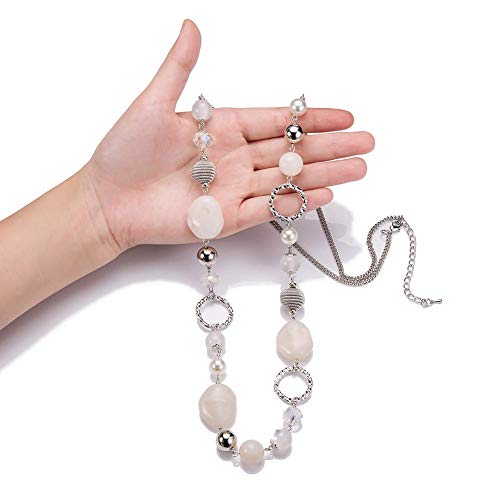 White Beaded Chain Necklace Pearl Wrap Bracelet Set #TOP3