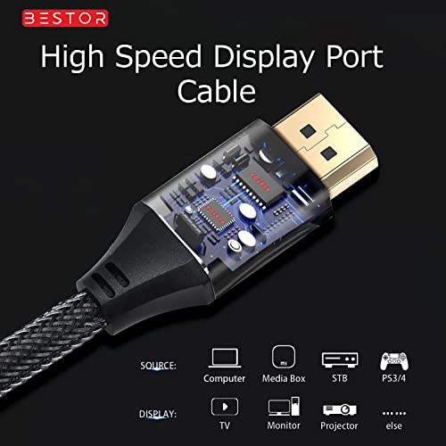 BESTOR Display Port Cable 1.4,8K DP Cable 32.4Gbps 8Ka60Hz HBR3 4Ka60Hz/144Hz/120Hz 5Ka60Hz 1080Pa240Hz Support Free Sync G-Sync HDR10 Display Port for Gaming Monitor Graphics Card (1.5 M),Grey