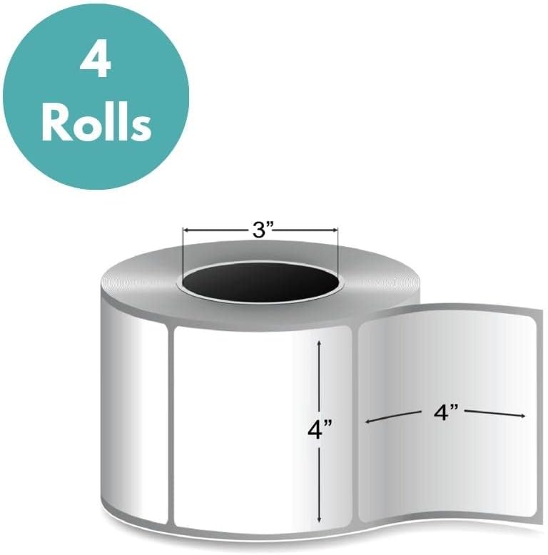 PSBM 4 Rolls 4 x 4 Inch Thermal Transfer Label Stickers, 3 Inch Core, 1475 Labels/Roll, Fade-Resistant Label for Barcode and Shipping Printing, Compatible with Zebra, Sato & Datamax