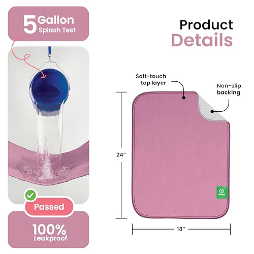 Image of IMPROVIA Washable Underpads, Heavy Absorbency Reusable Incontinence Pads for Kids, Adults, Elderly, and Pets, Waterproof Protection Floor (Pink and White, 18 inch x 24 inch - Pack of 4)