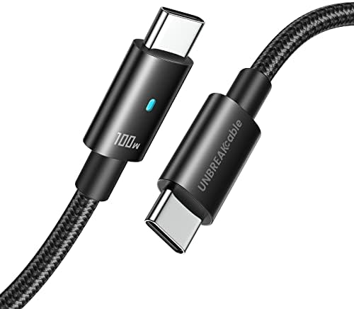 UNBREAKcable USB C to USB C Charger Cable [100W 6.6ft][E-marker Chip][Nylon Braided] Fast Charger Cable for MacBook Pro, iPad Pro, iPad Air 5/4,Mini 6, Galaxy S22/S21, Pixel,etc - Black