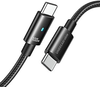 UNBREAKcable USB C to USB C Charger Cable [100W 6.6ft][E-marker Chip][Nylon Braided] Fast Charger Cable for MacBook Pro, iPad Pro, iPad Air 5/4,Mini 6, Galaxy S22/S21, Pixel,etc - Black