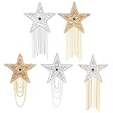 El paquete incluye: 5 parches de diamantes de imitación. Color: oro y plata en 5 estilos mixtos. Tamaño: estrella 1: aproximadamente 150 x 88 x 2,5 mm; estrella 2: aproximadamente 143 x 81 x 2,5 mm; estrella 3: aproximadamente 165 x 87 x 2,5 mm; estrella 4: aproximadamente 155 x 84 x 2 mm; estrella 5: aproximadamente 148 x 87 x 2 mm; caja de almacenamiento de plástico: aproximadamente 12 mm.
