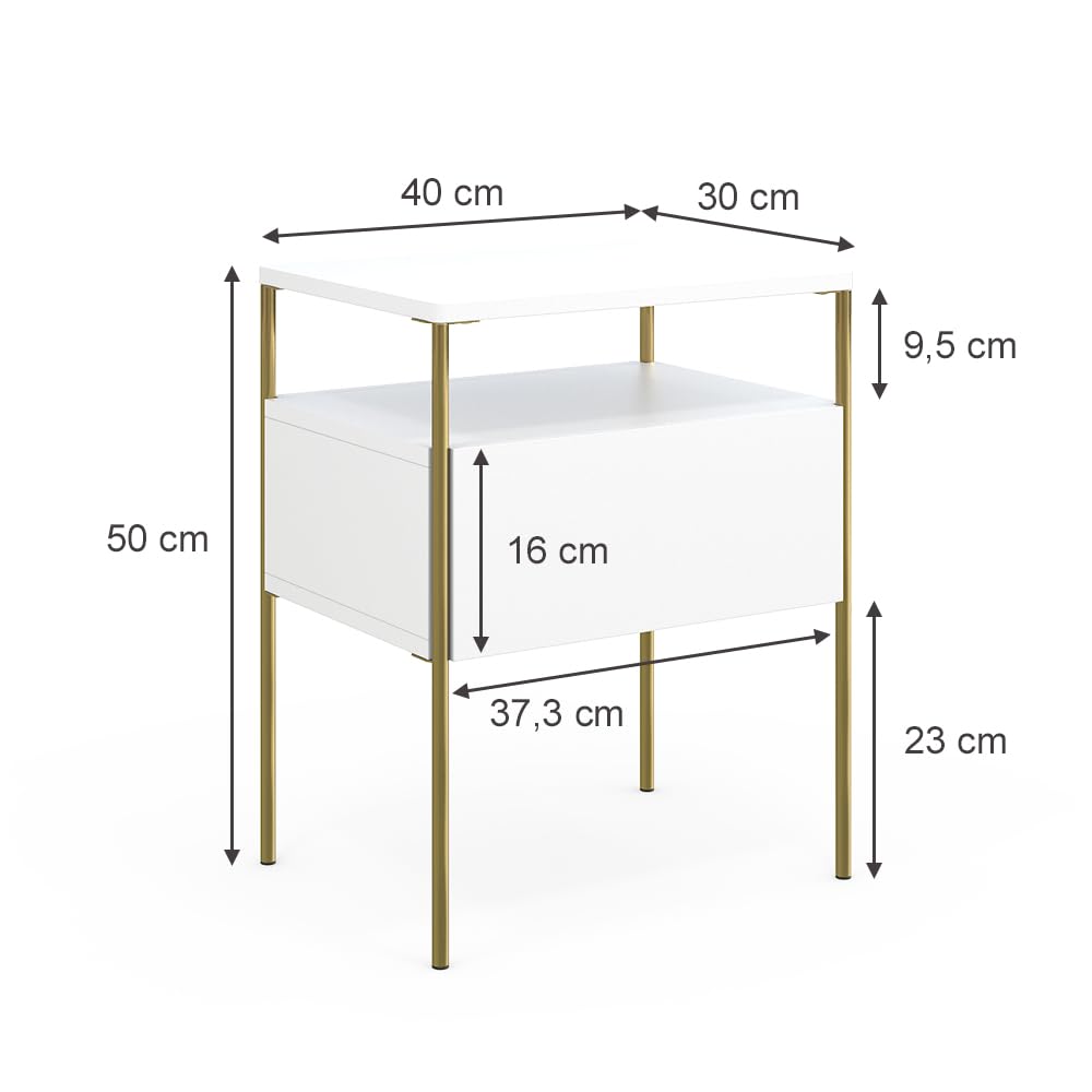 Vicco Comodino camera da letto Mira, Bianco/Oro,