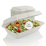 LogiPack GeRo 50 Stück Bio Take Away Box weiß 250 x 162 x 63 mm aus Zuckerrohr | nachhaltige To Go Lunchbox Essensbox mit Deckel | Lebensmittel Behälter Einweg | kompostierbar auslaufsicher