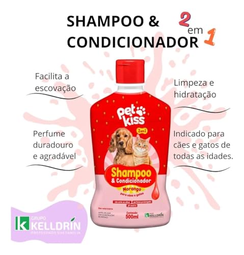 Kit 3 Shampoo Condicionador Pet Morango Kelldrin 500ml