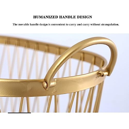 Metal Square Storage Cart with Wheels and Handles, Gold Storage Cart, Hollow Basket for Dirty Clothes in Laundry Room Bedroom 45x27x42.5cm