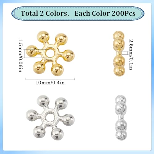 SOFPLATE 1 Box 400Pcs Snowflake Spacer Beads Silver Metal Bead Bulk Tibetan Alloy Gold 10mm Mini Flower Winter Christmas Snow Flake Spacers for jewellery Making Bracelets Earrings DIY Crafts - Image 2