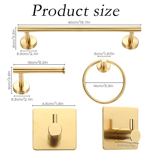 10 Pcs Matte Bathroom Hardware Set Sus304 Bathroom Hanger Set 16 Inch Hand Towel Bar Towel Holder Toilet Paper Holder Angled Hook 2 Robe Towel Hooks Wall Mounted Bathroom Accessory (Gold) #TOP1