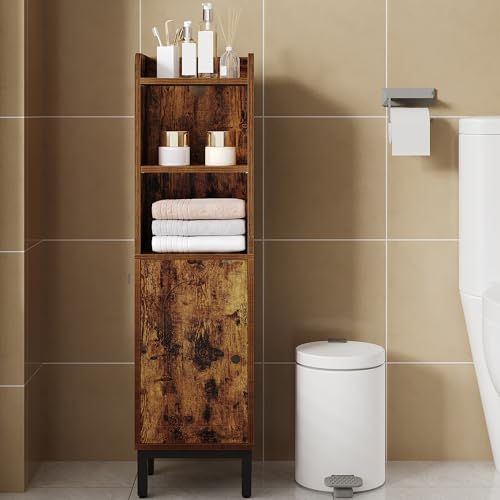 Hzuaneri Bathroom Storage Cabinet, Small Corner Floor Cabinet with Door and Shelves, Narrow Toilet Paper Holder, Bathroom Organizer with Adjustable Shelf, for Small Spaces, Rustic Brown BC38201BV1