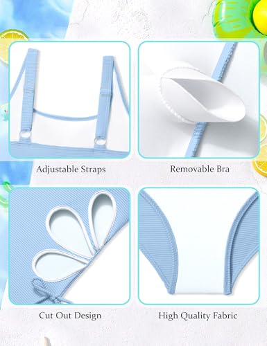 Image of KANGKANG Girls Swimsuit Solid Color Cut Out One Piece Bathing Suit with Chest Pad Adjustable Strap Round Neck Girls' Swimwear